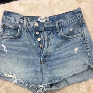 Agolde Blue High-Waisted Distressed Jean Shorts